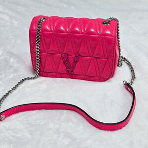 Versace Virtus Quilted Matelassé Leather Crossbody Bag Pink | MSRP $1695